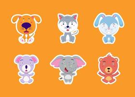 Colorful set of cute farm animals and objects, vector stickers with domestic animals