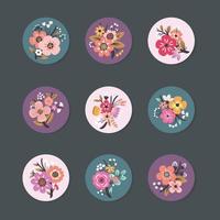 colección de diseño de pin con hermosas flores vector