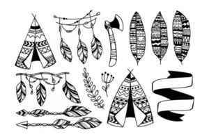 hand drawn boho style element collection vector