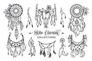 hand drawn boho style element collection vector