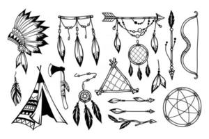 hand drawn boho style element collection vector