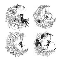 Set of fairy and crescent moon illustration vector