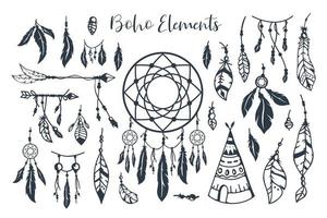 colección de elementos de estilo boho dibujados a mano vector