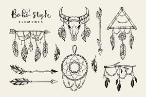 hand drawn boho style element collection vector