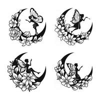 Set of fairy and crescent moon illustration vector