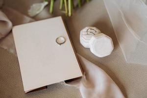 wedding rings with a wedding decor photo