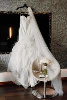 perfect white wedding dress on the wedding day photo