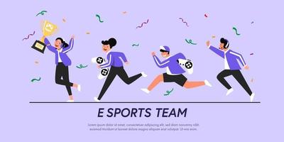 Teams of esports athletes in competitive outfits can compete against opponent teams to win trophies and prizes. vector