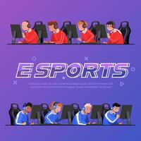 Blue and red team of e-sports athlete competition in Esports competition. vector