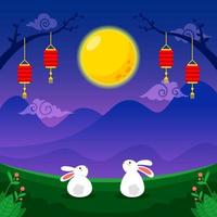 Rabbits Under Full Moon Night vector