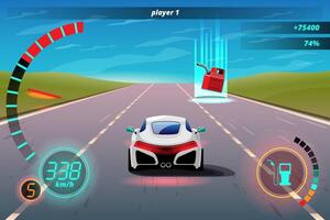 In game competition continue player used high speed car for win in racing game. competition e-sport car racing. vector