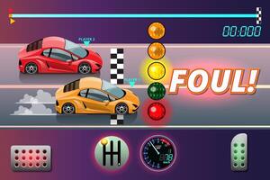 Word in end of sport game racing car. You lose, fail, foul, wrong in game and restart game to new game. vector