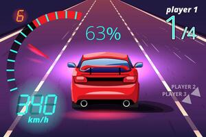 In game competition continue player used high speed car for win in racing game. competition e-sport car racing. vector