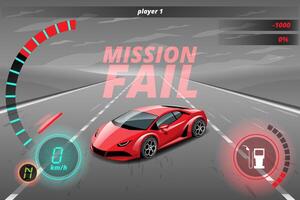 Word in end of sport game racing car. You lose, fail, foul, wrong in game and restart game to new game. vector