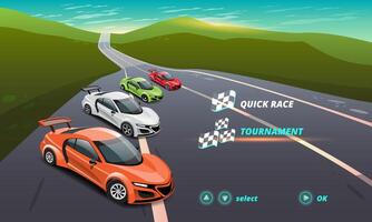 juego de carreras de coches en el menú de visualización para mejorar el rendimiento del coche del jugador del juego. vector