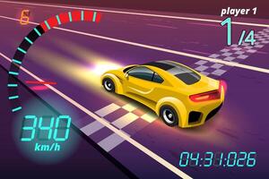 In game competition continue player used high speed car for win in racing game. competition e-sport car racing. vector