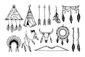 hand drawn boho style element collection vector