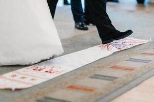 wedding embroidered towel as a family heirloom for the bride and groom photo