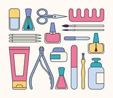 Manicure tools and accessories. A set of elements on the topic of nail manicure. Vector illustration in flat minimal style