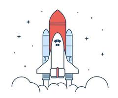 lanzamiento de cohetes espaciales. nave espacial de tecnología, ciencia y lanzadera. símbolo de un comienzo exitoso. ilustración vectorial en estilo lineal. aislado sobre fondo blanco