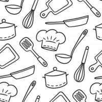 Hand drawn seamless pattern on the theme of chef and cook. Vector illustration in doodle style on white background