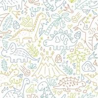 Cute doodle Dinosaurs. Dino colorful seamless pattern. Hand drawn vector illustration on white background