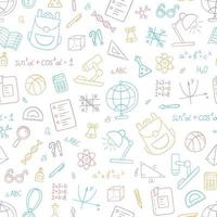 School colorful seamless pattern in doodle style on white background. Vector illustration