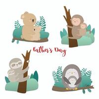 bear, monkey, sloth, bird happy with his son on father's day vector