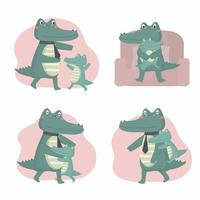 Crocodile dad is happy with his baby on father's day They hugged and played happily. vector