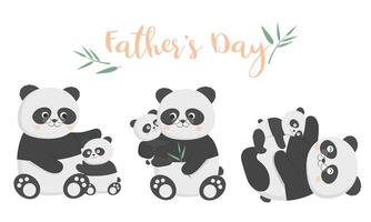 Papá panda está feliz con su bebé en el día del padre, se abrazaron y jugaron felices. vector