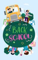 Welcome Back to school with funny school characters flat vector illustration.