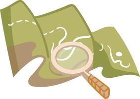 Green Map of City Landscape along with a beige magnifying glass. Treasure Map for Pirates and Smugglers. vector