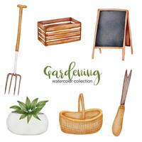 Gardening in watercolor collection flat vector on white background