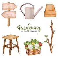 Gardening in watercolor collection flat vector on white background