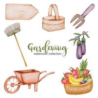 Gardening in watercolor collection flat vector on white background