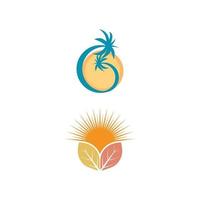 summer beach coast island, sea ocean with birds and summer sun rays logo design inspiration vector