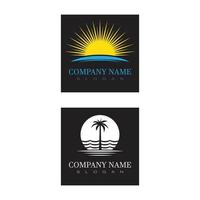 summer beach coast island, sea ocean with birds and summer sun rays logo design inspiration vector