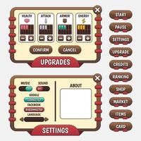 Vector game template gui kit. Game graphical user Interface GUI for build web and mobile games and apps.