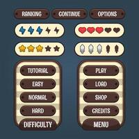 Vector game template gui kit. Game graphical user Interface GUI for build web and mobile games and apps.