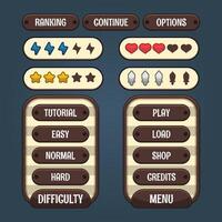 Vector game template gui kit. Game graphical user Interface GUI for build web and mobile games and apps.