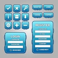 Vector game template gui kit. Interface log in page elements