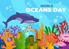 Save the ocean. World oceans day design with underwater ocean. vector