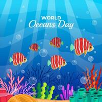 Save the ocean. World oceans day design with underwater ocean. vector