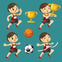 conjunto de deportista con baloncesto y fútbol en vector de personaje de dibujos animados