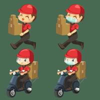 Repartidor con uniforme y gorra en personaje de dibujos animados vector