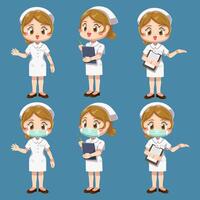 Set of woman with nurse uniform in cartoon character vector