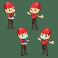 Repartidor con uniforme y gorra en personaje de dibujos animados vector