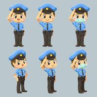 conjunto de hombre con uniforme de policía en personaje de dibujos animados vector