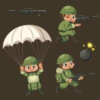 Set of man with Army soldiers uniform cartoon character vector