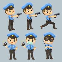 conjunto de hombre con uniforme de policía en personaje de dibujos animados vector